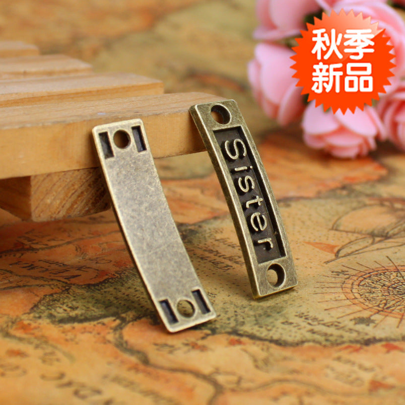 Sister Rectangle 2-Hole Alloy Connector Charm 35x10mm