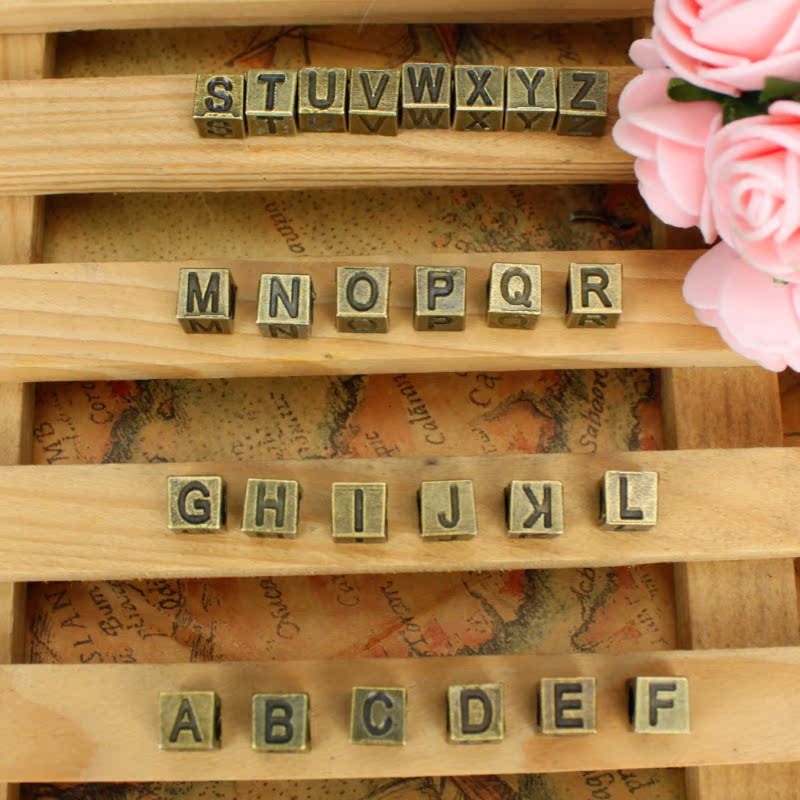 7mm Square Large Hole Letter Beads A-Z Set