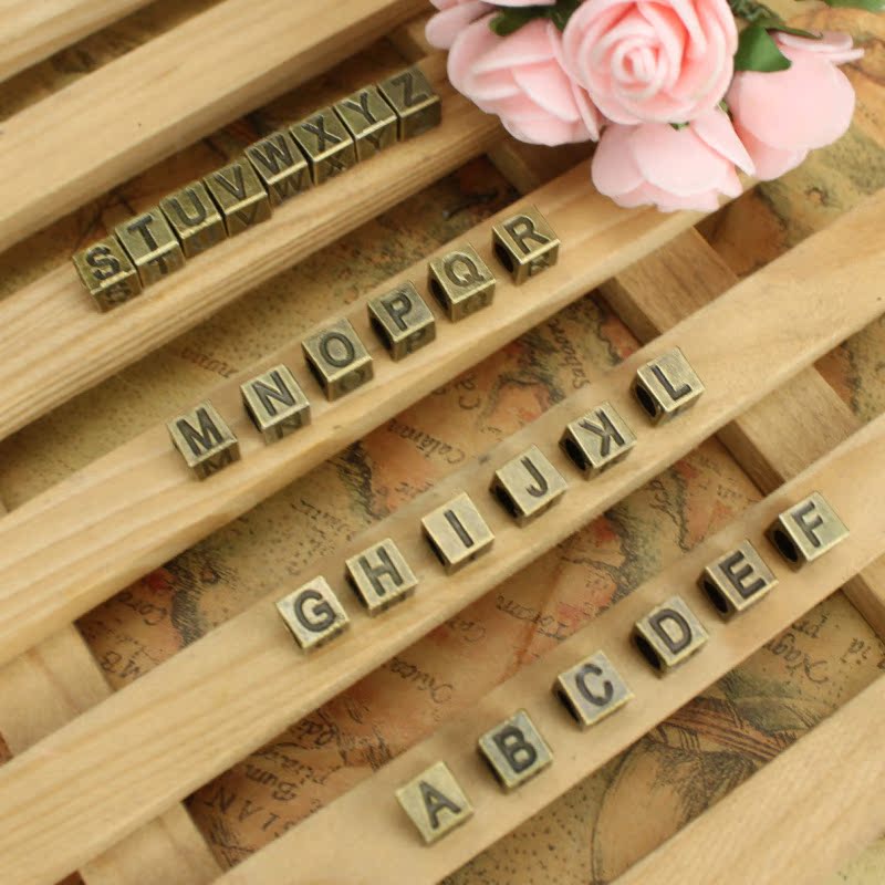 7mm Square Large Hole Letter Beads A-Z Set