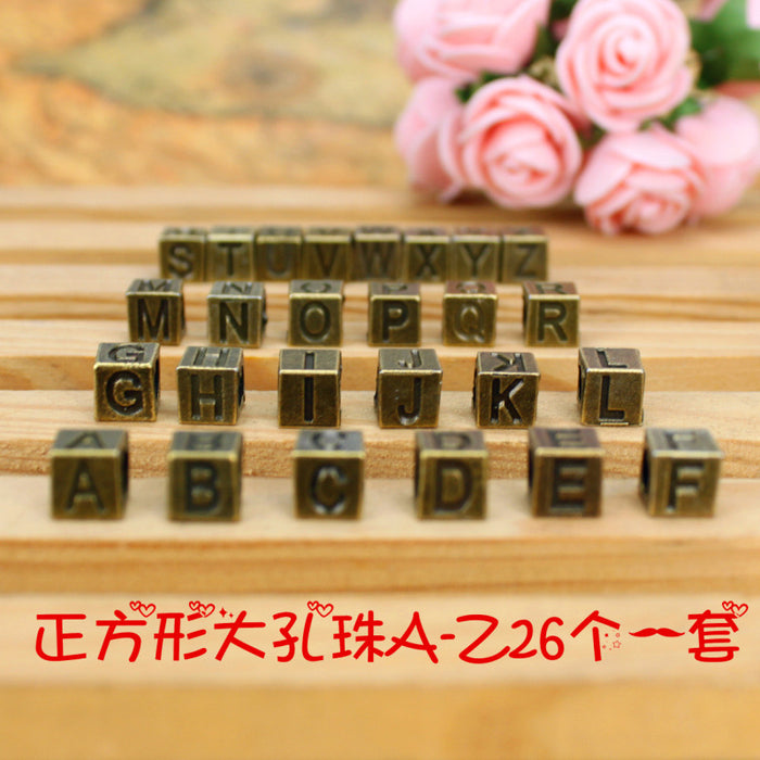 7mm Square Large Hole Letter Beads A-Z Set