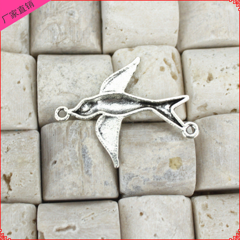 Double Swallow Two-Hole Alloy Connector Charm 37x30mm