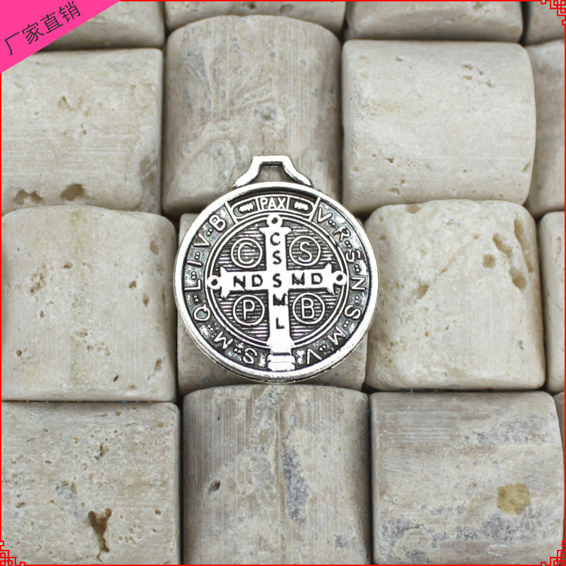 18mm Double-Sided Cross Round Alloy Charm Pendant