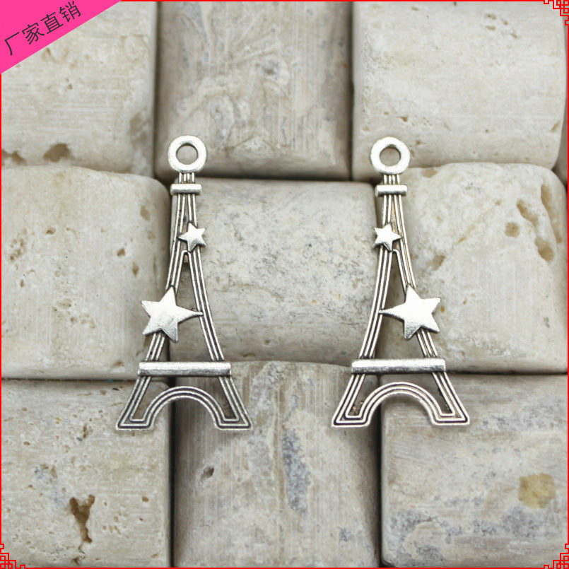 Double-Sided Eiffel Tower Star Alloy Charm Pendant 29x13mm
