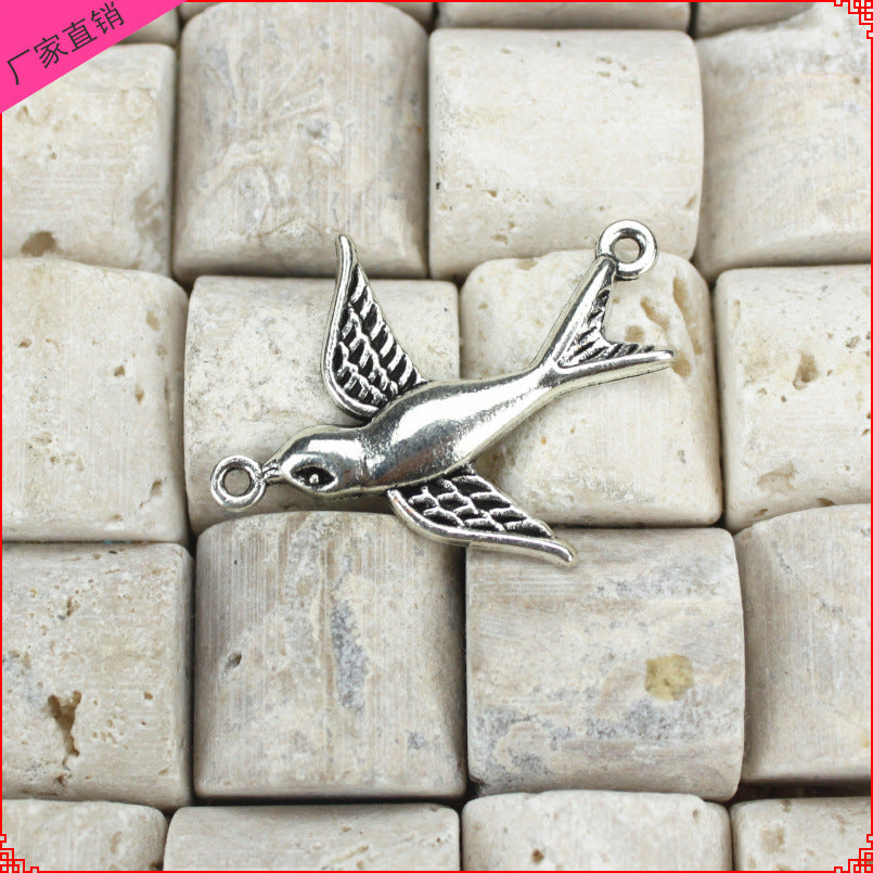 Double Swallow Two-Hole Alloy Connector Charm 37x30mm