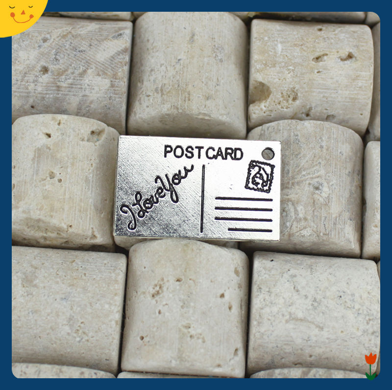 26x16mm Antique Silver Double-Sided Postcard Letter Charm Pendant