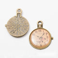 Round Clock Face Metal Charms in Five Distinct Dial Styles view 9