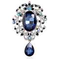 Blue Silver Tone Ornate Oval Crystal Dangle Crystal Three Designs Metal Brooch Pin view 6