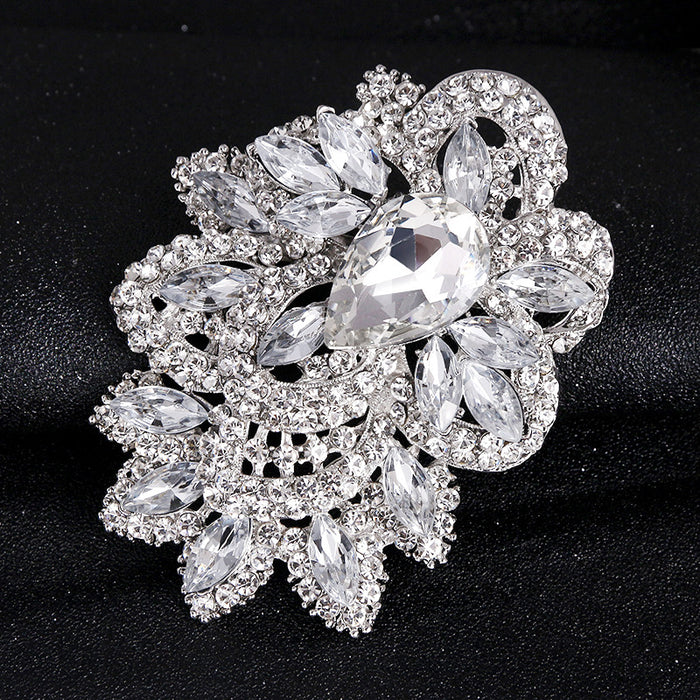 Black Silver Tone Crystal Marquise Bouquet Crystal Metal Brooch Pin