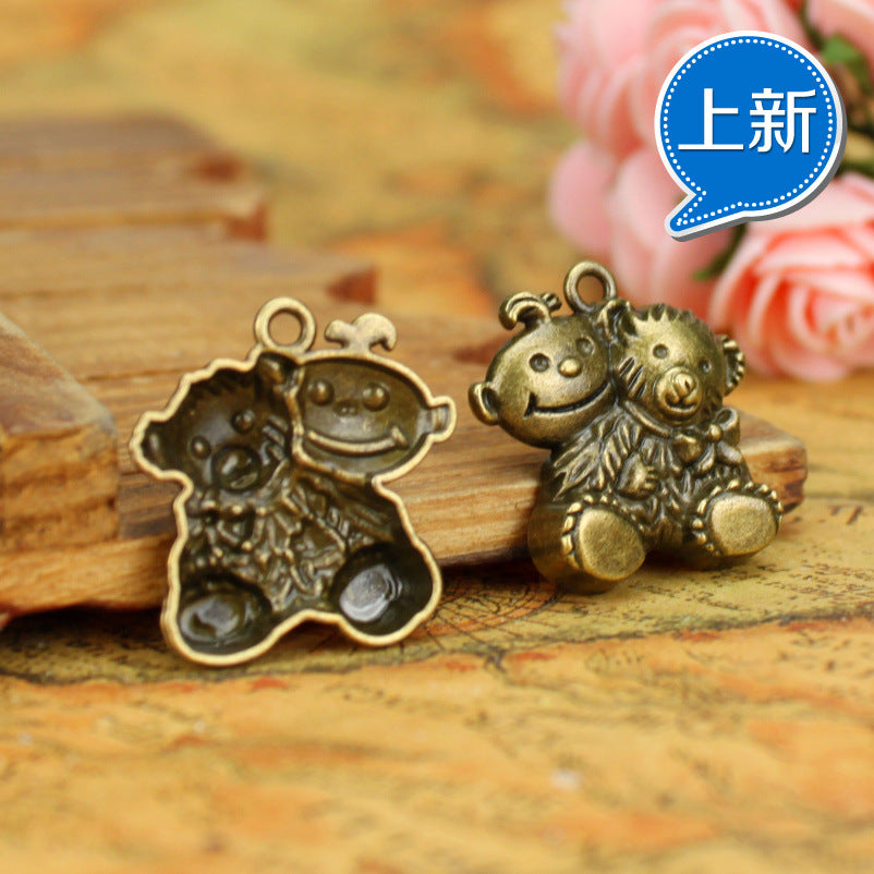 25mm Vintage Boy and Teddy Bear Alloy Charm Pendant