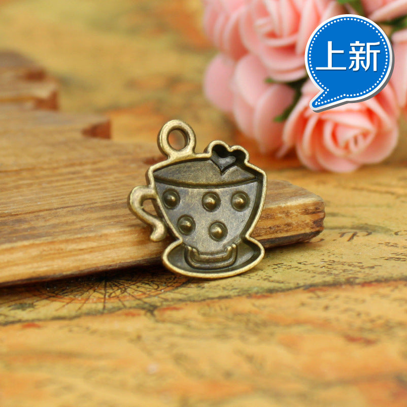 Antique Bronze Heart Coffee Cup Alloy Charm