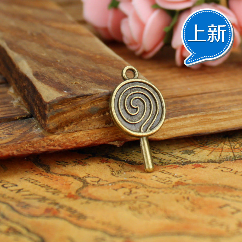 Vintage Double-Sided Lollipop Donut Alloy Charm Pendant 26x15mm