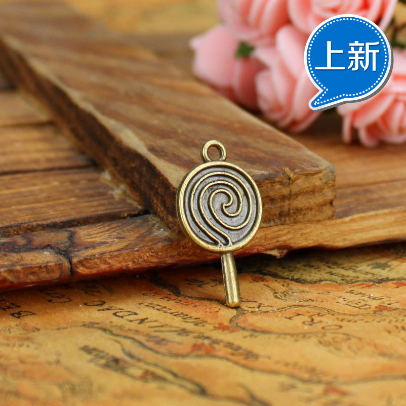 Vintage Double-Sided Lollipop Donut Alloy Charm Pendant 26x15mm