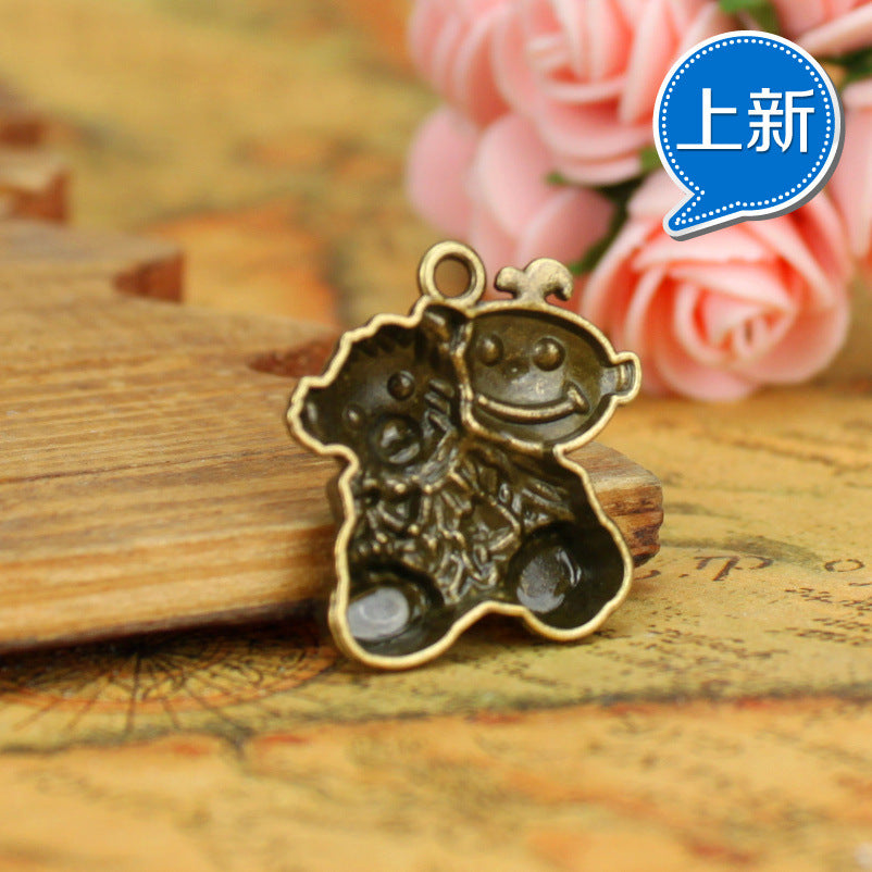 25mm Vintage Boy and Teddy Bear Alloy Charm Pendant