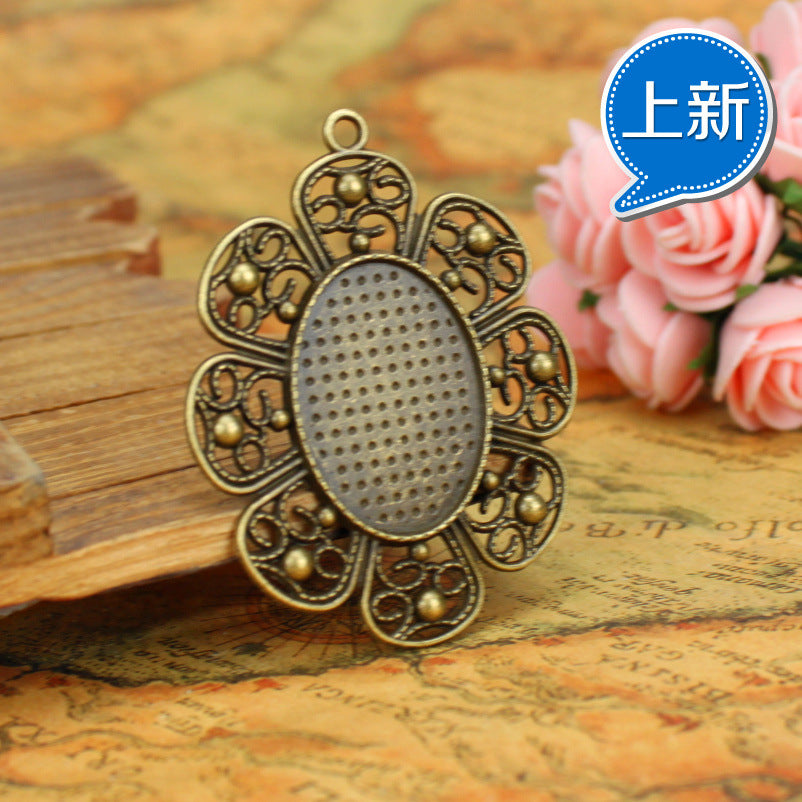 30x22mm Oval Alloy Pendant Tray Bezel Setting with Petal Base
