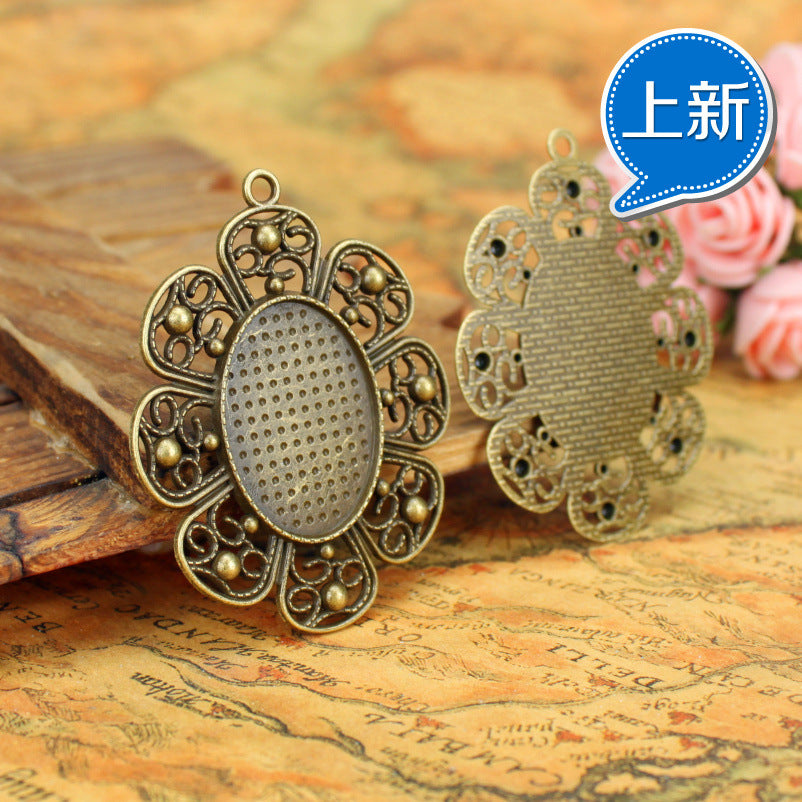 30x22mm Oval Alloy Pendant Tray Bezel Setting with Petal Base