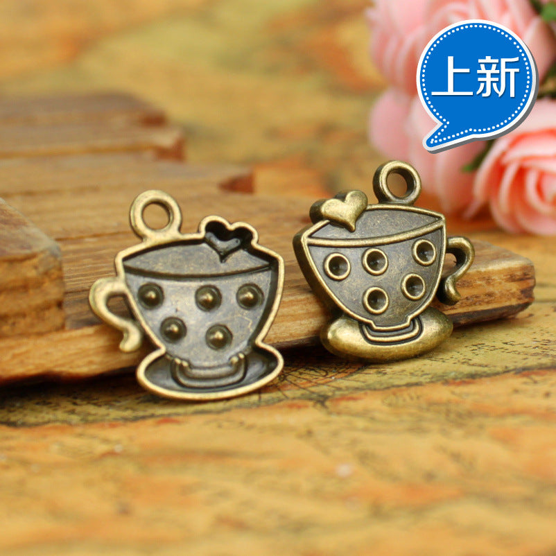 Antique Bronze Heart Coffee Cup Alloy Charm