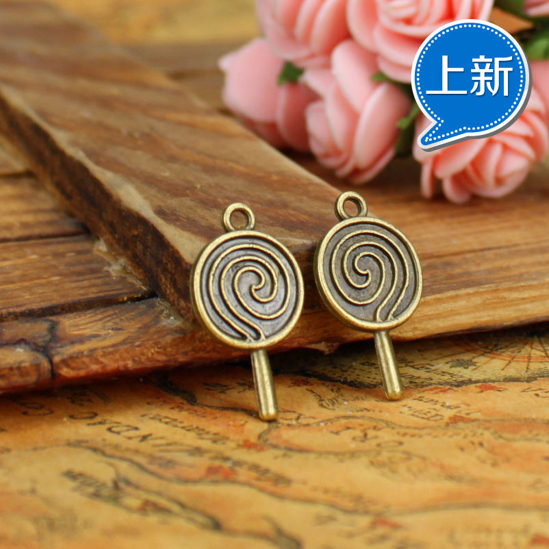 Vintage Double-Sided Lollipop Donut Alloy Charm Pendant 26x15mm