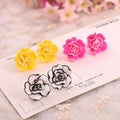 White Sculpted Rose Flower Statement Stud Earrings view 1