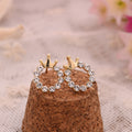 Gold Tone Crown Clear Look Round Wreath Stud Earrings view 2