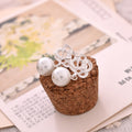 Silver Rose Filigree and Pearl Look Dangle Stud Earrings view 3