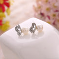 Silver Butterfly and Pearl Look Round Stud Earrings view 3