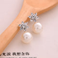 Clear Snowflake Cluster and Pearl Look Ball Earrings view 1