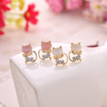 Pink Cat Eye Look Clear Cat Outline Small Stud Earrings view 3
