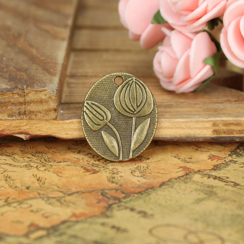 25x21mm Vintage Oval Lotus Alloy Charm Pendant