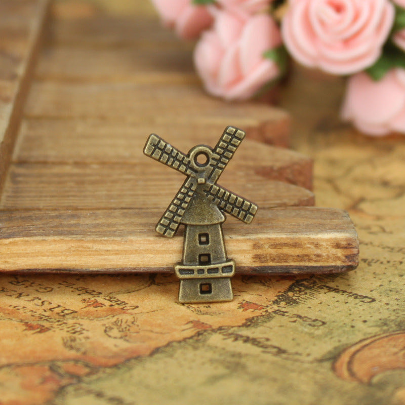 Vintage Castle Windmill Alloy Charm Pendant