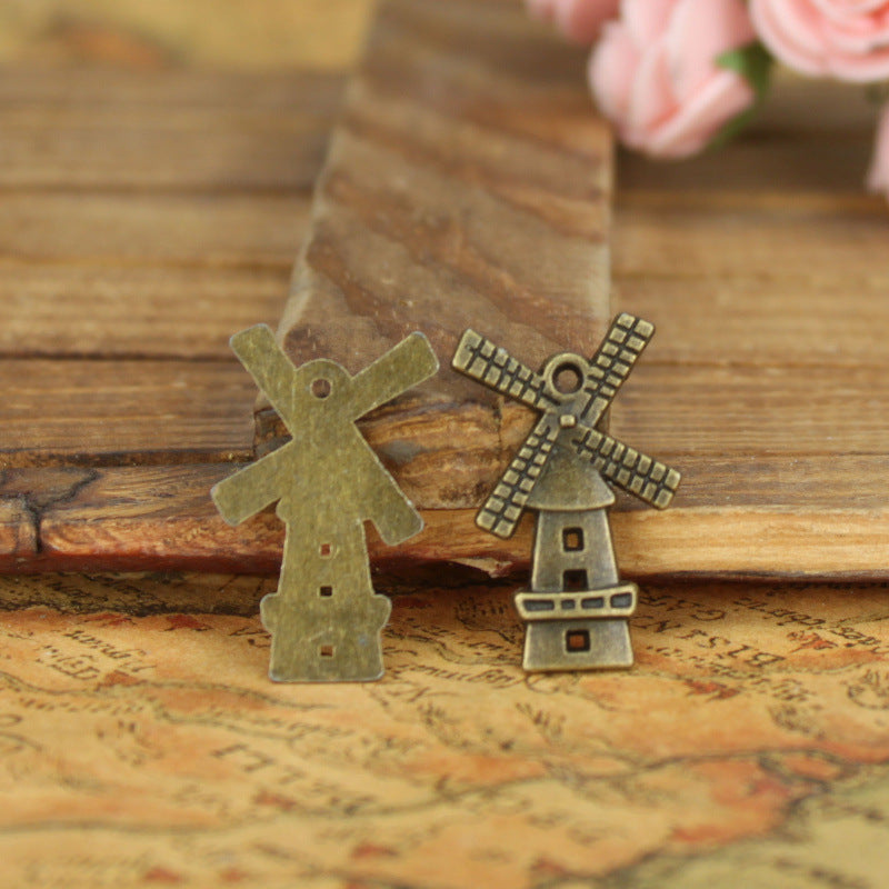 Vintage Castle Windmill Alloy Charm Pendant