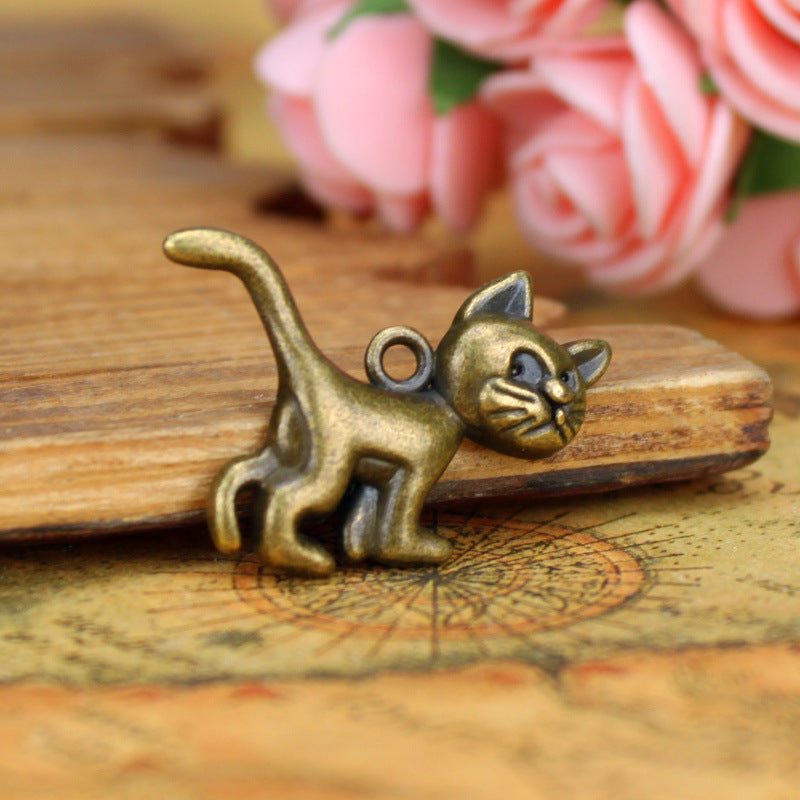 Vintage Alloy Cat Charm Pendant 30x24mm