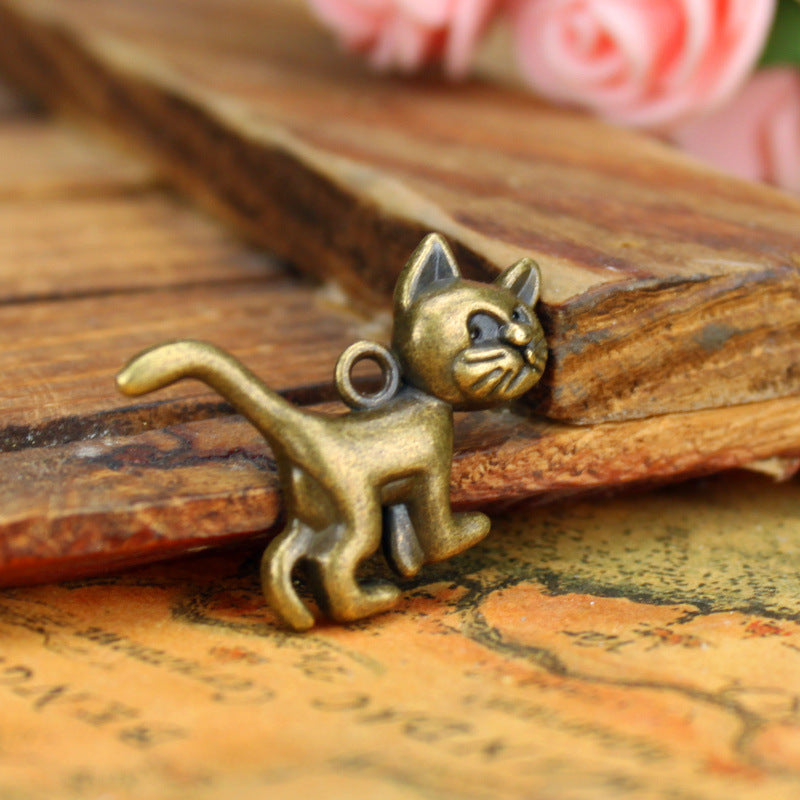 Vintage Alloy Cat Charm Pendant 30x24mm