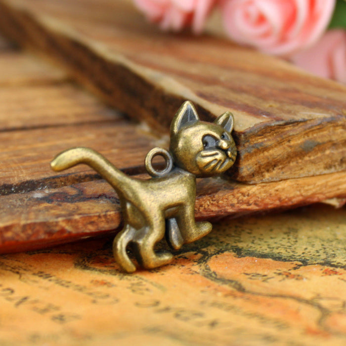 Vintage Alloy Cat Charm Pendant 30x24mm