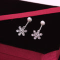 Pearl Look Top Clear Five Petal Flower Dangle Earrings view 2
