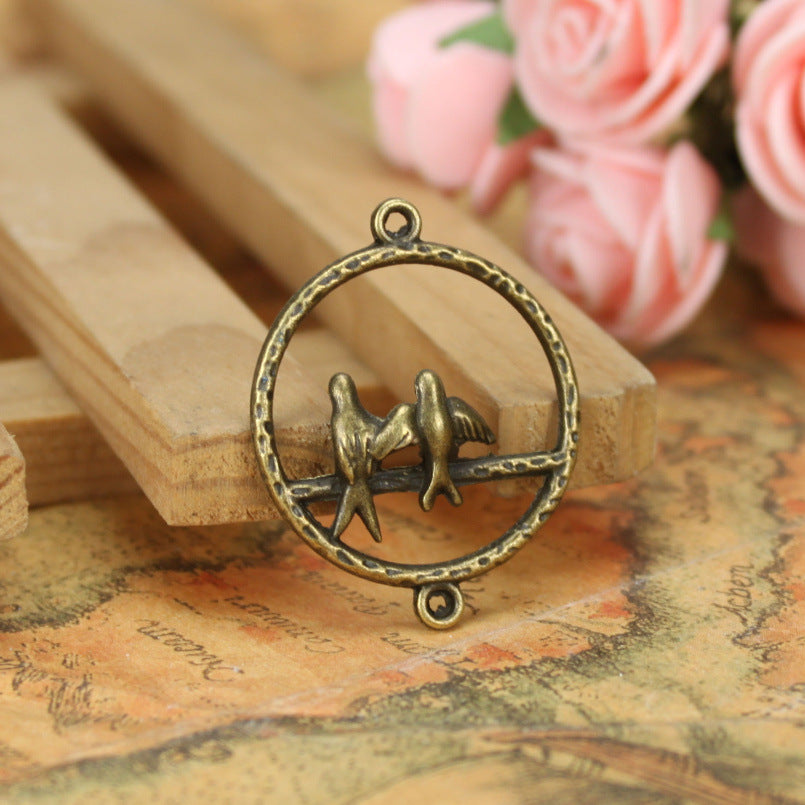 Swallow Circle Charm Pendant with Top and Bottom Loops 27mm