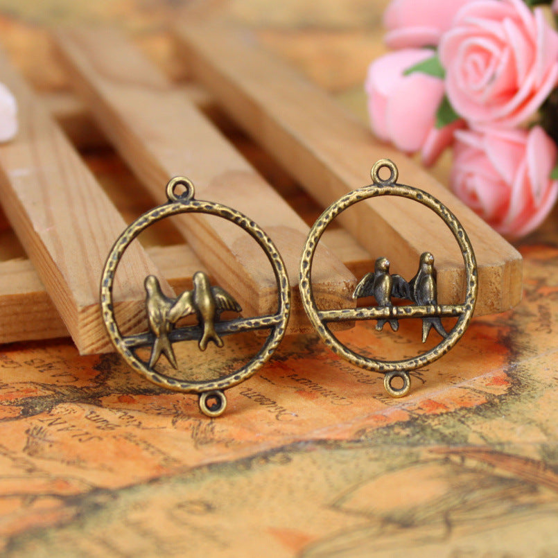 Swallow Circle Charm Pendant with Top and Bottom Loops 27mm