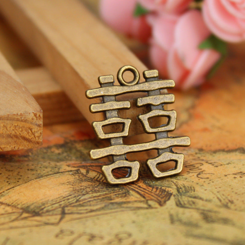 23×21mm Double Happiness Double-Sided Hollow Alloy Charm Pendant