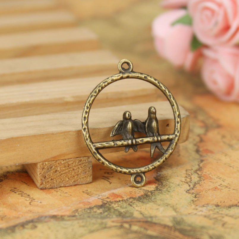 Swallow Circle Charm Pendant with Top and Bottom Loops 27mm