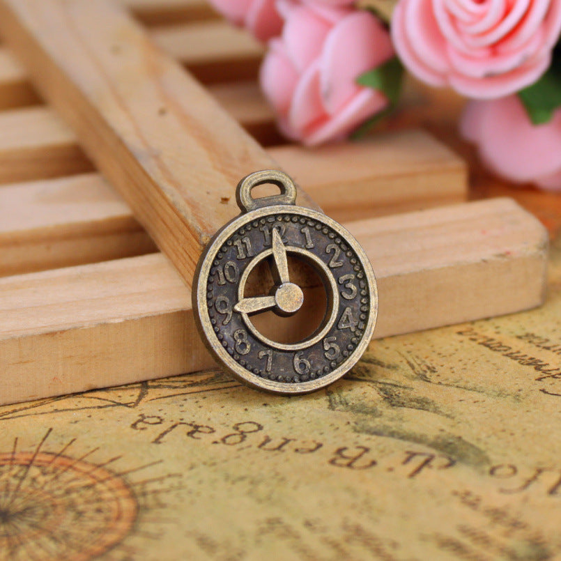 21mm Round Vintage Clock Charm Pendant DIY Alloy