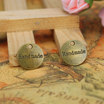 Round Handmade Tag Metal Charm in 3 Finishes for Jewelry Crafts