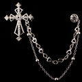 Cross and Round Pin Double Chain Collar Brooch in Two Finishes view 4