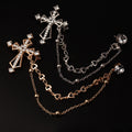 Cross and Round Pin Double Chain Collar Brooch in Two Finishes view 3
