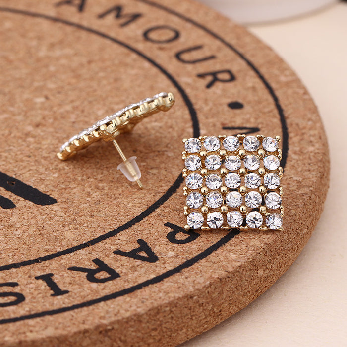 Square Crystal Look Cluster Stud and Screw Clip Earrings