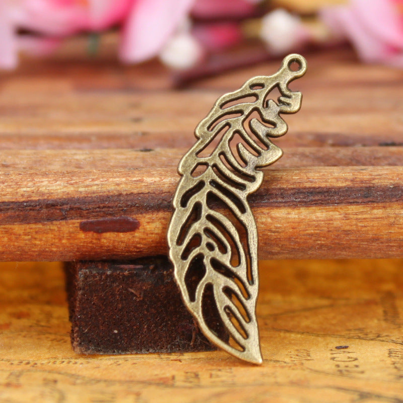 Hollow Feather Alloy Charm Pendant 38x12mm