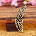 Hollow Feather Alloy Charm Pendant 38x12mm