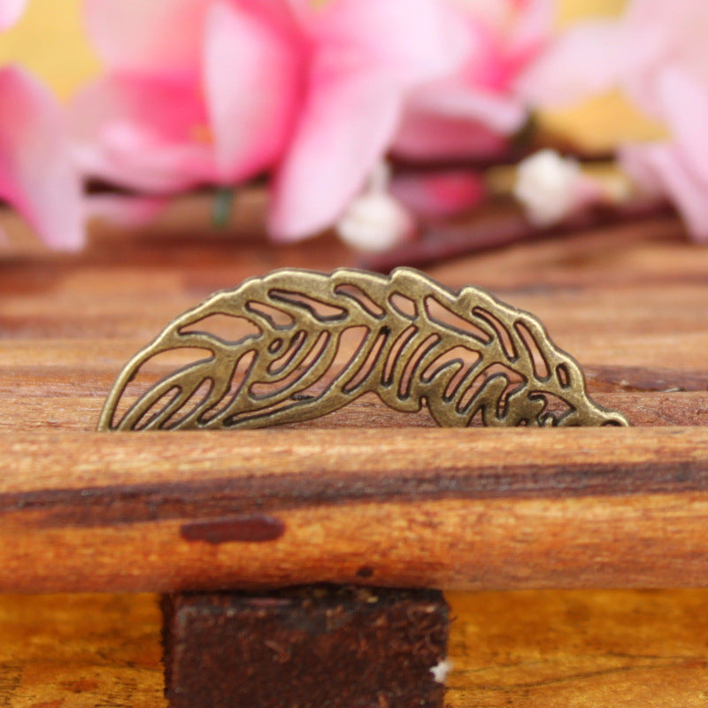 Hollow Feather Alloy Charm Pendant 38x12mm