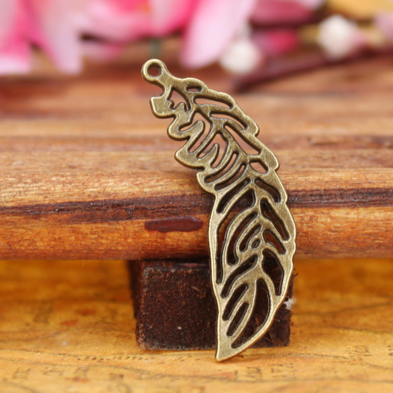 Hollow Feather Alloy Charm Pendant 38x12mm