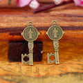 Religious Medallion Skeleton Key Charms in Three Vintage Finishes view 3
