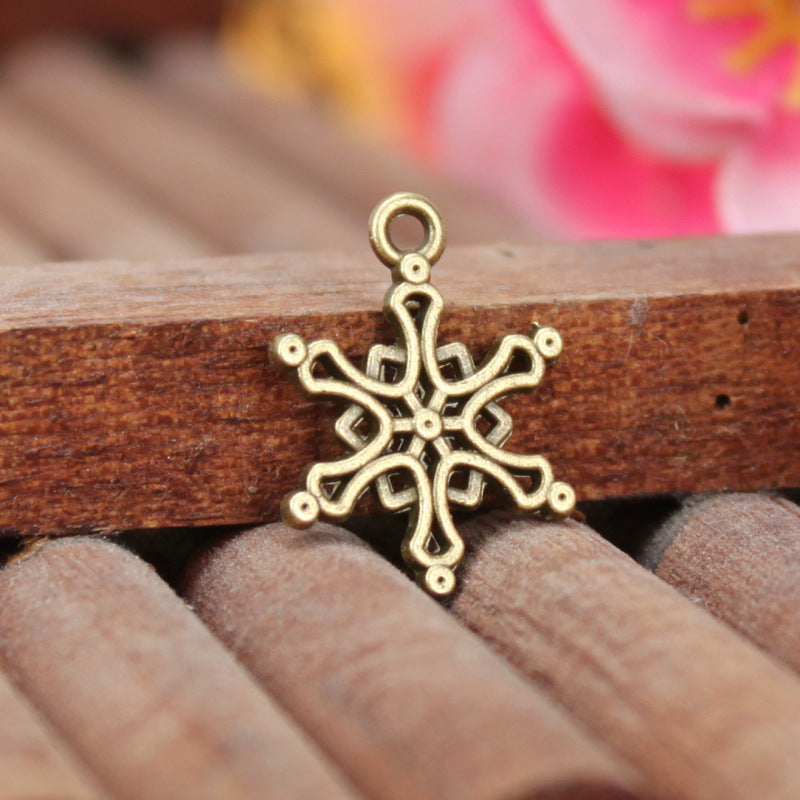 Double-Sided Hexagon Snowflake Alloy Charm Pendant 20x15mm