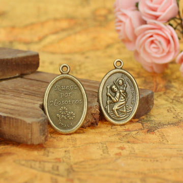 Oval Saint Relief Alloy Medal Charm in 3 Metal Finishes